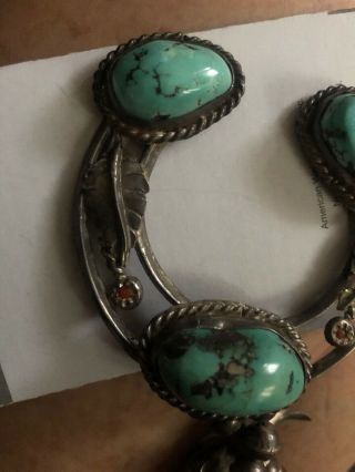 Vintage Turquoise & Silver Squash Blossom Necklace With Navajo Pearls 162 Grams 5