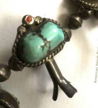 Vintage Turquoise & Silver Squash Blossom Necklace With Navajo Pearls 162 Grams 6
