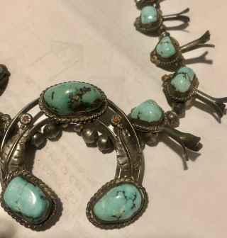 Vintage Turquoise & Silver Squash Blossom Necklace With Navajo Pearls 162 Grams 8