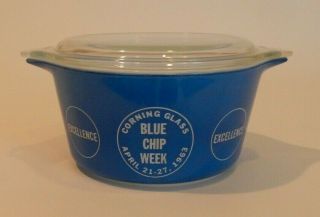 Vintage Pyrex Blue Chip Week 1 Qt.  Casserole Dish And Lid Htf Rare 1963 Vv
