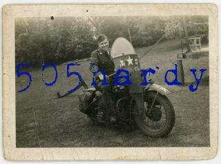 Wwii Us Gi Photo - 291st Engineer Marked Harley Davidson Wla Motorcycle - Top 2
