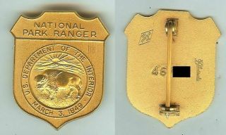 Us National Park Service Ranger Obsolete Gold Plated Badge W/ Buffalo Rare