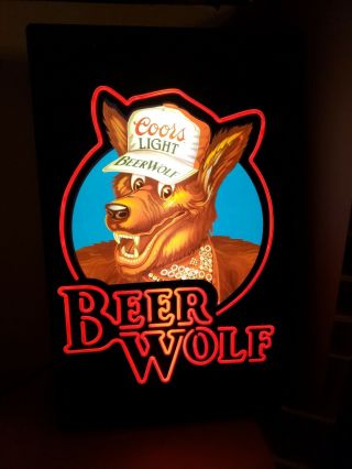 Vintage Coors Light Beer Wolf Lighted Plastic Sign Man Cave Rare