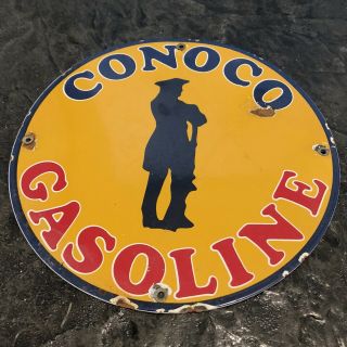 Vintage Conoco Gasoline Oil Porcelain Pump Plate Sign