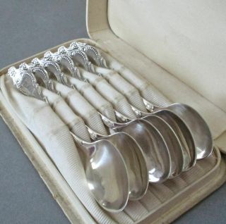 6 Antique SILVER Spoons Repousse FLOWERS Beading TIFFANY Orig Pesentation Box 3