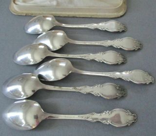 6 Antique SILVER Spoons Repousse FLOWERS Beading TIFFANY Orig Pesentation Box 7