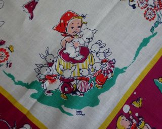 Vintage 1930s Mabel Lucie Attwell Irish Linen Nursery Tablecloth
