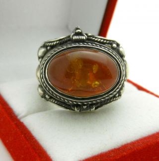 Vintage 925 Sterling Silver Amber Poison Pill Box Locket Ring Secret Compartment 5