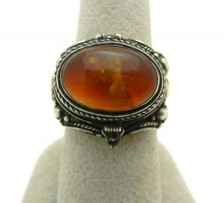 Vintage 925 Sterling Silver Amber Poison Pill Box Locket Ring Secret Compartment 8