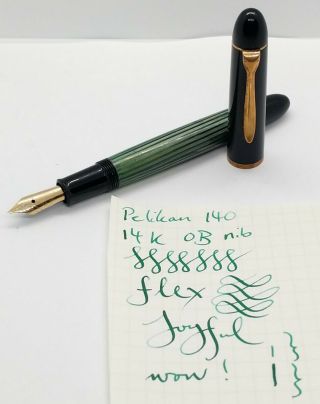Pelikan 140 Green Ob 1950s Fountain Pen Vintage Flex 14k Gold Noodle