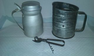 Wwii Us Army Mess Hall Milk Pitcher (1940) & Can Opener (1945) & Sifter