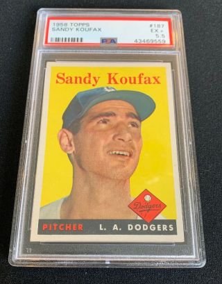 1958 Topps 187 Sandy Koufax Psa - 5.  5 Ex,  “honus Abe’s Vintage Cards”