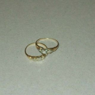 Gold Wedding And Engagement Ring Set Vintage Rings 1/4 Carat Diamond Size 9