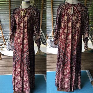 1970’s Vintage India Cotton Gauze Caftan Dress Multi Color One Size