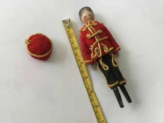 Small Antique Grodnertal Jointed Peg Wooden Doll Dressed As A Soldier