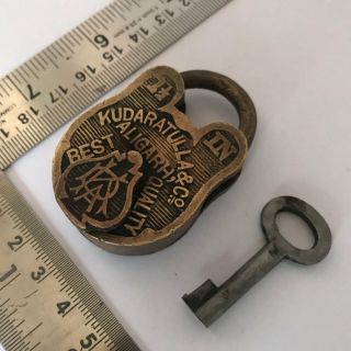 (01).  An Old Antique Vintage Solid Brass Padlock Lock With Key Small Miniature