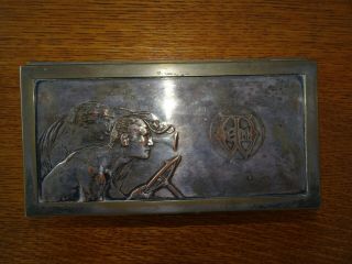 Art Deco Silver Plated Cigarette Box Jacqueline Dewitt Man Driving With Angel