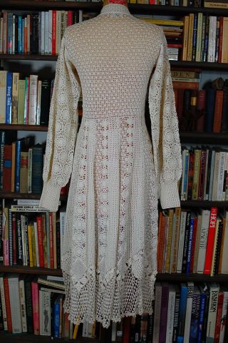 Vintage 60s Cream Cotton Crochet Lace Boho Hippie Dress SMALL RARE 3