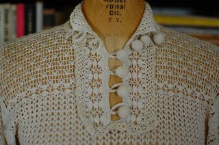 Vintage 60s Cream Cotton Crochet Lace Boho Hippie Dress SMALL RARE 5