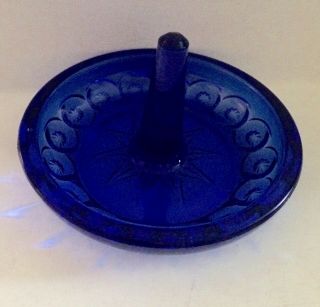 1 Htf Vintage Moon And Stars Pattern Glass Le Smith Cobalt Blue Ring Post Holder