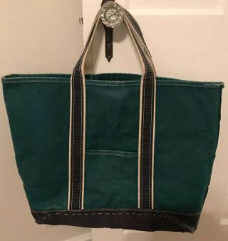 Vintage Ll Bean Freeport Maine Green & Navy Blue Boat And Tote Canvas Bag 17”