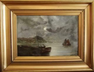 Wilson 1915 Antique Scottish Noctune Marine Oil Painting Moonlight On The Forth