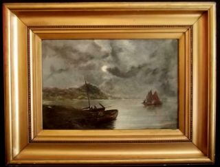 WILSON 1915 Antique Scottish Noctune Marine Oil Painting MOONLIGHT ON THE FORTH 2