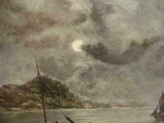 WILSON 1915 Antique Scottish Noctune Marine Oil Painting MOONLIGHT ON THE FORTH 6