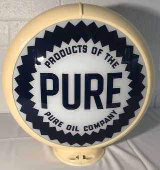 Pure Oil Company Vintage 1987 2 - Sided Gas Pump Logo Sign Convex Glass Panels 17”