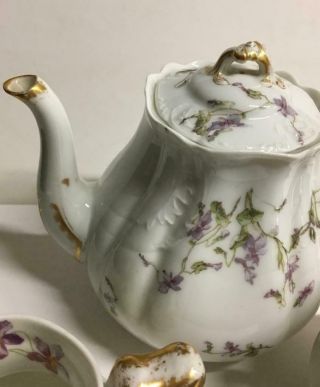 Teapot - Sugar & Creamer Violet Flowers & Daisy Vintage Haviland Limoges 3