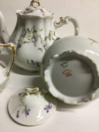 Teapot - Sugar & Creamer Violet Flowers & Daisy Vintage Haviland Limoges 5
