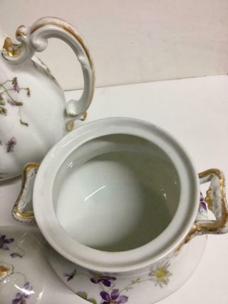 Teapot - Sugar & Creamer Violet Flowers & Daisy Vintage Haviland Limoges 6
