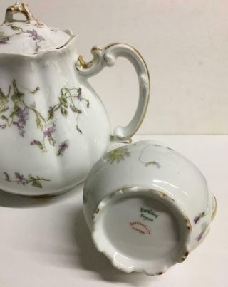 Teapot - Sugar & Creamer Violet Flowers & Daisy Vintage Haviland Limoges 7