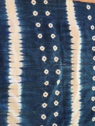 Vintage African,  Dogon Indigo Resist Dyed Cotton Strips,  Yarn Fringe/36”x56 
