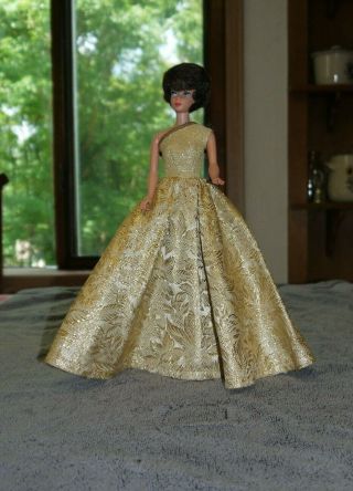 Vintage Barbie Clone Premier 786 Gold Lustre Brocade Evening Gown Dress Htf