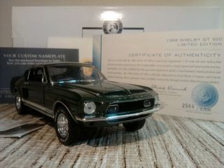 Franklin 1968 Shelby Mustang Gt.  1:24.  Rare Signed Le.  Nib.  Docs.  Pristine
