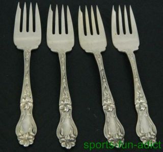 Set Of 4 Lily - Floral By Frank Whiting Sterling Silver 6 1/2 " Salad Forks