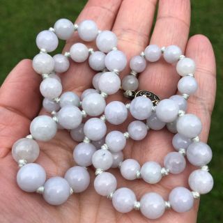 Antique Chinese Natural Jade Bead Graduated Necklace Lavender Knotted Art Deco
