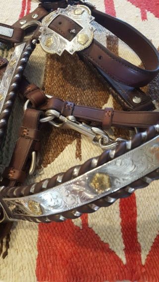 Vintage Classic Western Silver And Gold Trim Show Halter With Leather Lead