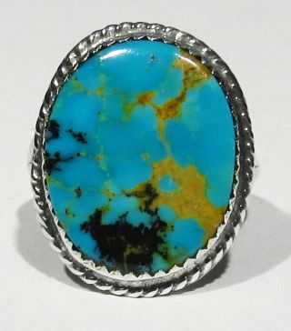 Big Vintage Signed Navajo 925 Silver Natural Stormy Mountain Turquoise Ring 8.  5