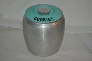 Vintage 8 " Kromex Aluminum W Turquoise Top Cookie Jar Canister Container Usa