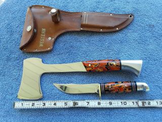 Vintage Western Axe & Knife Combo W10 & W66 Blazing Inferno Handles