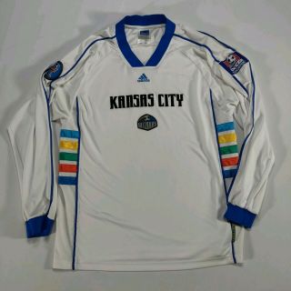 Vtg 2000 Kansas City Wizards Adidas Soccer Jersey Large White Rainbow Long Sleev