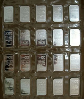 Full Sheet Of 20 Johnson Matthey One Ounce Bars.  999 Rare.  Numerical Sequence
