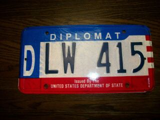 Vtg.  1986 - " Diplomat " U.  S.  Dept.  Of State - Vehicle Car License Plate / " Germany "