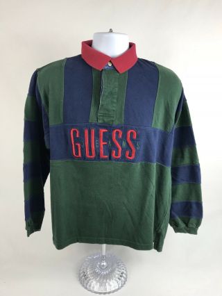 Rare Vtg 90’s Guess ? Jeans U.  S.  A.  Long Sleeve Collared Polo Shirt Size Large