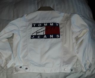 Very Rare Vintage Tommy Hilfiger Denim Jacket Big Flag Size S White 90s Mens
