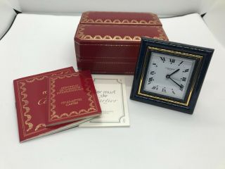 Vintage Cartier Travel Clock With Leather Case/ Paperwork - 18k Gold Plate