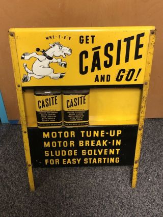Vintage Casite Can Display Rack Donkey Gas Station Oil With 2 Cans