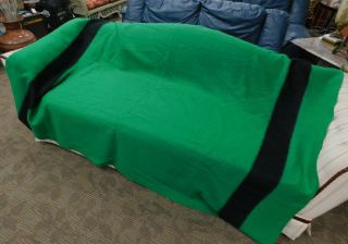 Vintage 90x74 Queen Size Green Hudsons Bay Company 4 Point Wool Blanket England